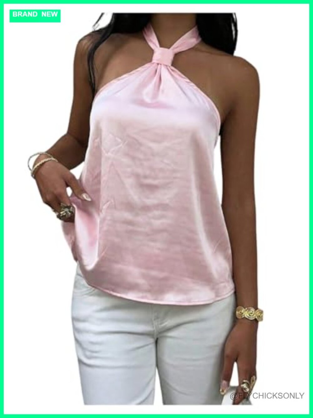 Silk Satin Halter Top Tie Backless Sleeveless Women's